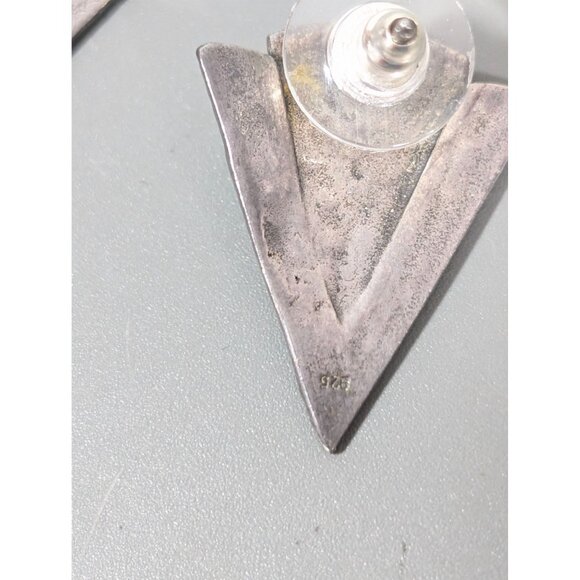 Art Deco Revival 925 Black Marcasite Triangle Drop Earrings Pierced - Picture 6 of 8